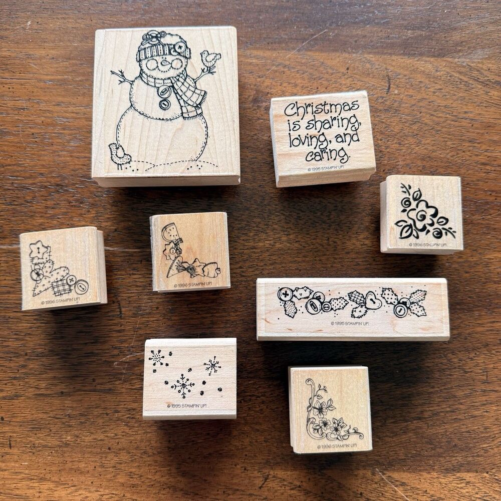 Stampin' Up! 1995-1996 Wood Mounted Rubber Stamp Lot Snowman Christmas Holiday 8